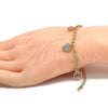 Oro Laminado Charm Bracelet, Gold Filled Style Butterfly and Rolo Design, with White Crystal, Pink Enamel Finish, Golden Finish, 03.63.1363.07