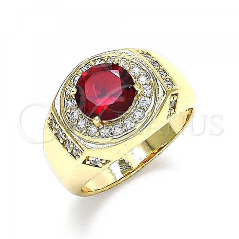 Oro Laminado Mens Ring, Gold Filled Style with Garnet Cubic Zirconia and White Micro Pave, Polished, Golden Finish, 01.266.0047.1.10