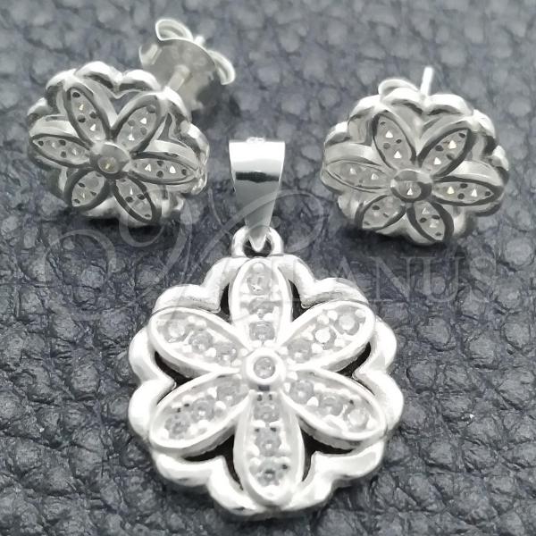 Sterling Silver Earring and Pendant Adult Set, Flower Design, Polished, Silver Finish, 10.398.0014