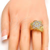 Oro Laminado Multi Stone Ring, Gold Filled Style Flower Design, with White Micro Pave, Polished, Tricolor, 01.26.0002.07 (Size 7)