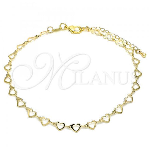 Oro Laminado Fancy Anklet, Gold Filled Style Heart Design, Polished, Golden Finish, 03.145.0011.10