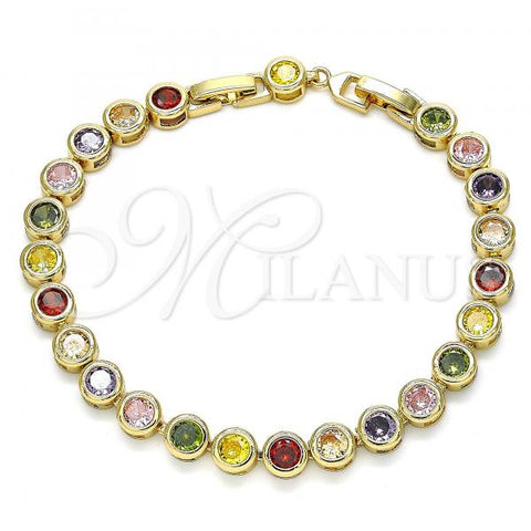 Oro Laminado Tennis Bracelet, Gold Filled Style with Multicolor Cubic Zirconia, Polished, Golden Finish, 03.284.0014.1.08