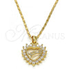 Oro Laminado Pendant Necklace, Gold Filled Style Heart Design, with White Micro Pave, Polished, Golden Finish, 04.156.0046.20