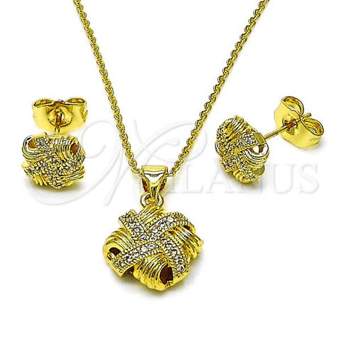 Oro Laminado Earring and Pendant Adult Set, Gold Filled Style Love Knot Design, with White Cubic Zirconia, Polished, Golden Finish, 10.156.0496