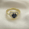 Oro Laminado Multi Stone Ring, Gold Filled Style Heart Design, with Black Cubic Zirconia and White Micro Pave, Polished, Golden Finish, 01.284.0085.3