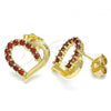 Oro Laminado Stud Earring, Gold Filled Style Heart Design, with Garnet Cubic Zirconia, Polished, Golden Finish, 02.210.0440.1