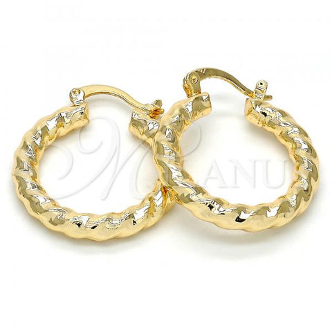 Oro Laminado Small Hoop, Gold Filled Style Hollow and Twist Design, Diamond Cutting Finish, Golden Finish, 02.170.0108.25