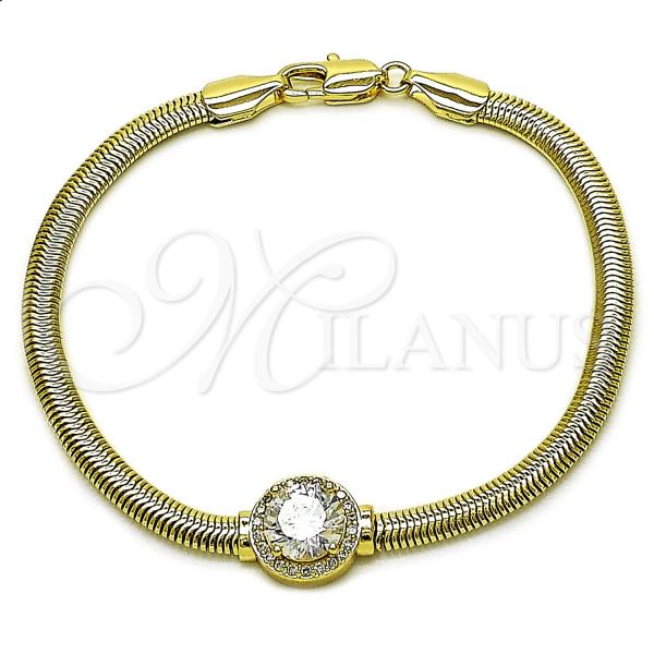 Oro Laminado Fancy Bracelet, Gold Filled Style Rat Tail and Cluster Design, with White Cubic Zirconia and White Micro Pave, Polished, Golden Finish, 03.213.0368.07