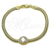 Oro Laminado Fancy Bracelet, Gold Filled Style Rat Tail and Cluster Design, with White Cubic Zirconia and White Micro Pave, Polished, Golden Finish, 03.213.0368.07