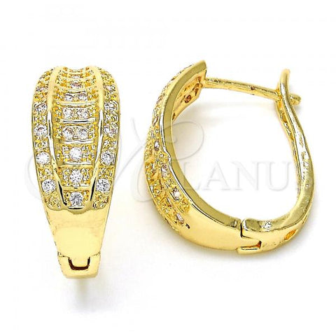 Oro Laminado Huggie Hoop, Gold Filled Style with White Micro Pave, Polished, Golden Finish, 02.260.0021.20