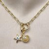 Oro Laminado Fancy Necklace, Gold Filled Style Paperclip and Shell Design, with Ivory Pearl, Polished, Golden Finish, 04.341.0246.20