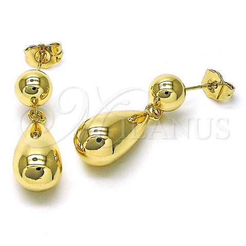 Oro Laminado Dangle Earring, Gold Filled Style Teardrop and Ball Design, Polished, Golden Finish, 02.60.0161