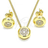 Oro Laminado Earring and Pendant Adult Set, Gold Filled Style with White Micro Pave, Polished, Golden Finish, 10.156.0276