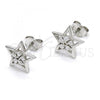 Sterling Silver Stud Earring, Star and Flower Design, with White Cubic Zirconia, Polished,, 02.285.0075