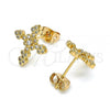 Oro Laminado Stud Earring, Gold Filled Style Cross Design, with White Micro Pave, Polished, Golden Finish, 02.213.0300