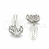 Sterling Silver Stud Earring, Moon and Star Design, with White Cubic Zirconia, Polished, Rhodium Finish, 02.367.0005