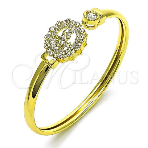 Oro Laminado Individual Bangle, Gold Filled Style San Judas Design, with White Micro Pave and White Cubic Zirconia, Polished, Golden Finish, 07.368.0011