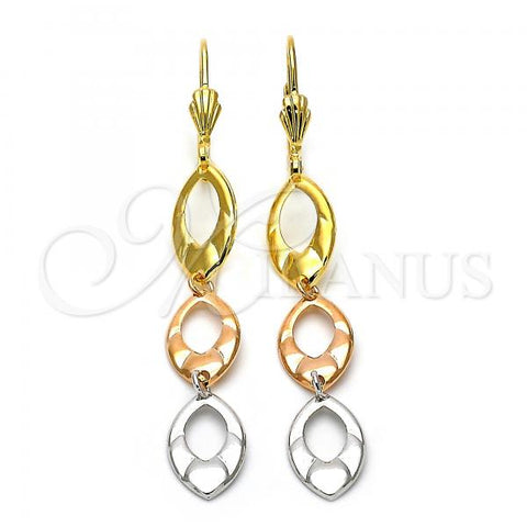 Oro Laminado Long Earring, Gold Filled Style Diamond Cutting Finish, Tricolor, 02.63.2167