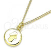 Oro Laminado Pendant Necklace, Gold Filled Style Hand of God Design, White Enamel Finish, Golden Finish, 04.374.0003.1.20