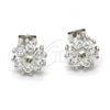 Sterling Silver Stud Earring, Flower Design, with White Cubic Zirconia, Polished, Rhodium Finish, 02.175.0103