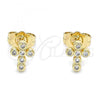 Oro Laminado Stud Earring, Gold Filled Style Cross Design, with White Micro Pave, Polished, Golden Finish, 02.210.0468