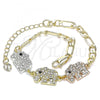 Oro Laminado Fancy Bracelet, Gold Filled Style Elephant Design, with White Crystal, Polished, Tricolor, 03.380.0124.07