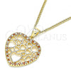 Oro Laminado Pendant Necklace, Gold Filled Style Heart Design, with Garnet and White Micro Pave, Polished, Golden Finish, 04.156.0372.1.20