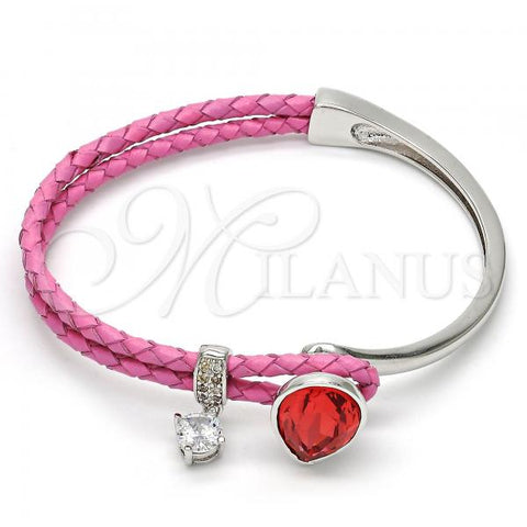 Rhodium Plated Individual Bangle, Teardrop Design, with Padparadscha Swarovski Crystals and White Micro Pave, Polished, Rhodium Finish, 07.239.0002.9 (03 MM Thickness, One size fits all)