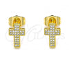 Oro Laminado Stud Earring, Gold Filled Style Cross Design, with White Micro Pave, Polished, Golden Finish, 02.344.0103