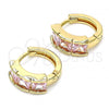 Oro Laminado Huggie Hoop, Gold Filled Style with Pink Cubic Zirconia, Polished, Golden Finish, 02.284.0038.12