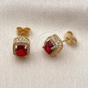 Oro Laminado Stud Earring, Gold Filled Style with Garnet Cubic Zirconia and White Micro Pave, Polished, Golden Finish, 02.342.0209.1