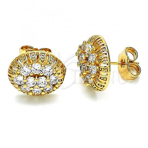 Oro Laminado Stud Earring, Gold Filled Style with White Cubic Zirconia, Polished, Golden Finish, 02.387.0091