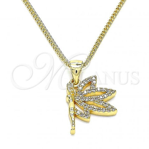 Oro Laminado Pendant Necklace, Gold Filled Style Angel Design, with White Micro Pave, Polished, Golden Finish, 04.156.0447.20