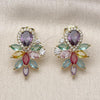 Oro Laminado Stud Earring, Gold Filled Style Teardrop and Cluster Design, with Multicolor Cubic Zirconia and White Micro Pave, Polished, Golden Finish, 02.436.0012