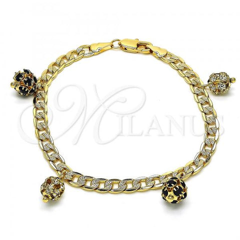 Oro Laminado Fancy Bracelet, Gold Filled Style with Black and White Crystal, Polished, Golden Finish, 03.63.2074.2.08