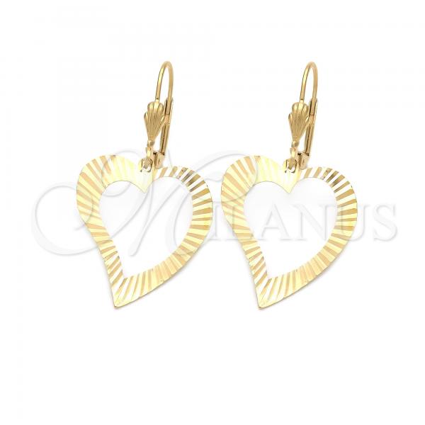 Oro Laminado Dangle Earring, Gold Filled Style Heart Design, Golden Finish, 02.63.1165