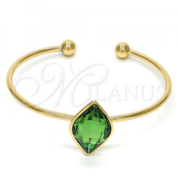 Oro Laminado Individual Bangle, Gold Filled Style with Fern Green Swarovski Crystals, Polished, Golden Finish, 07.239.0006.8 (02 MM Thickness, One size fits all)