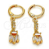 Oro Laminado Long Earring, Gold Filled Style with White Cubic Zirconia, Polished, Golden Finish, 02.205.0035
