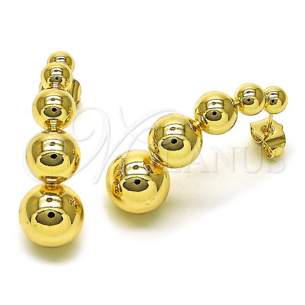 Oro Laminado Stud Earring, Gold Filled Style Ball and Hollow Design, Polished, Golden Finish, 02.163.0330