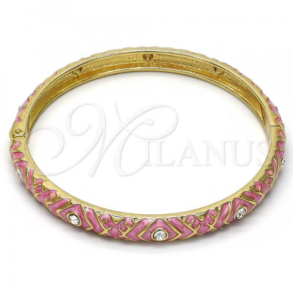Oro Laminado Individual Bangle, Gold Filled Style with White Crystal, Pink Enamel Finish, Golden Finish, 07.246.0007.2.05 (07 MM Thickness, Size 5 - 2.50 Diameter)