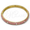 Oro Laminado Individual Bangle, Gold Filled Style with White Crystal, Pink Enamel Finish, Golden Finish, 07.246.0007.2.05 (07 MM Thickness, Size 5 - 2.50 Diameter)