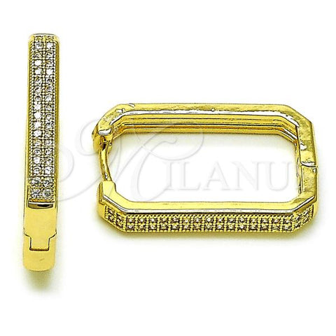 Oro Laminado Huggie Hoop, Gold Filled Style with White Micro Pave, Polished, Golden Finish, 02.283.0121.18