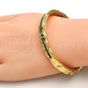 Oro Laminado Individual Bangle, Gold Filled Style Heart Design, Black Enamel Finish, Golden Finish, 07.252.0032.05.GT (07 MM Thickness, Size 5 - 2.50 Diameter)
