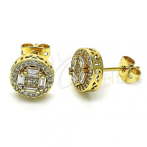 Oro Laminado Stud Earring, Gold Filled Style with White Micro Pave and White Cubic Zirconia, Polished, Golden Finish, 02.342.0183