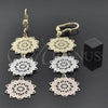 Oro Laminado Long Earring, Gold Filled Style Flower Design, Diamond Cutting Finish, Tricolor, 5.106.003
