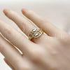 Oro Laminado Multi Stone Ring, Gold Filled Style Flower Design, with White Micro Pave, Polished, Golden Finish, 01.266.0058