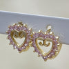 Oro Laminado Huggie Hoop, Gold Filled Style Heart Design, with Pink Cubic Zirconia, Polished, Golden Finish, 02.210.0658.1.12