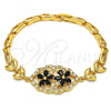 Oro Laminado Fancy Bracelet, Gold Filled Style Flower and Fish Design, with Black and White Cubic Zirconia, Polished, Golden Finish, 03.266.0032.1.08
