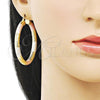 Oro Laminado Large Hoop, Gold Filled Style Hollow Design, Diamond Cutting Finish, Tricolor, 02.213.0813.50