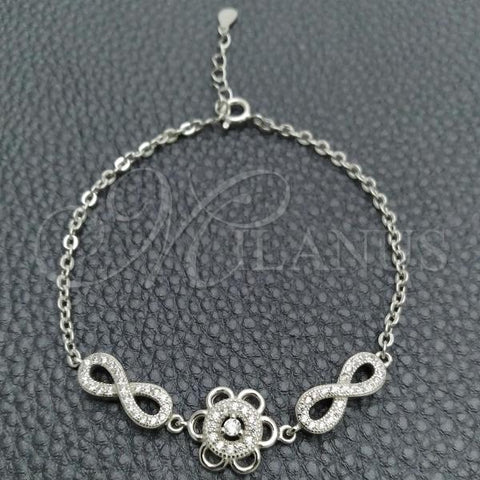 Sterling Silver Fancy Bracelet, Flower Design, with White Cubic Zirconia, Polished, Silver Finish, 03.398.0006.07